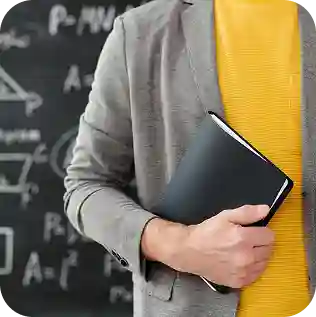 Teacher holding notebook